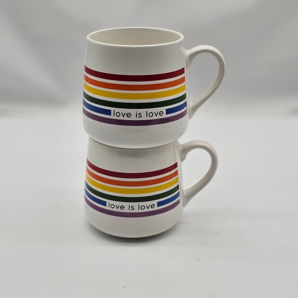 Love Is Love Multi-Color Horizontal Stripes Coco Tea Coffee 2 Cup Mug Rainbow - Picture 2 of 6